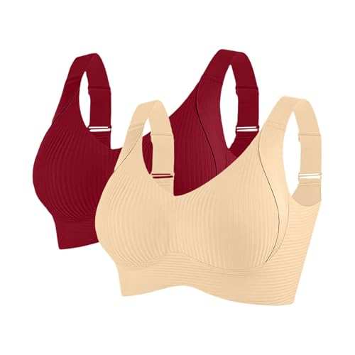 Image of Strapless Bras for Women 2 Pack Sports Bras for Women Ribbed Bra Ladies Non Wired Brassiere Push Up Underwear Full Coverage Bralette Soft Breathable Bralette Seamless Bralettes Everyday Bra