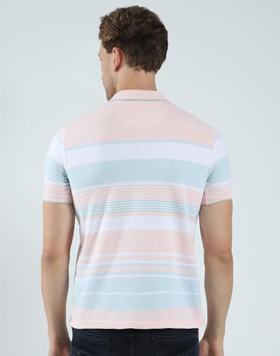 Image of Monte Carlo Mens Cotton Blend Regular Fit Polo T-Shirt | Half Sleeve | Striped Pattern| Casual Everyday Wear | Stylish & Comfortable Tshirt