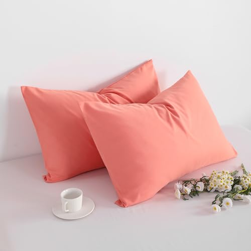 FLXXIE Microfiber Pillow Cases Queen Size Set of 2, Soft Pillowcases with Envelope Closure, Wrinkle Resistant Pillow Covers, 20x30, Coral