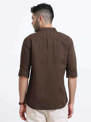 Image of Men's Solid Casual Shirt, Cotton Blend, Regular Fit, Spread Collar, Full Sleeve, Button Closure Perfect for Casual & Office Wear