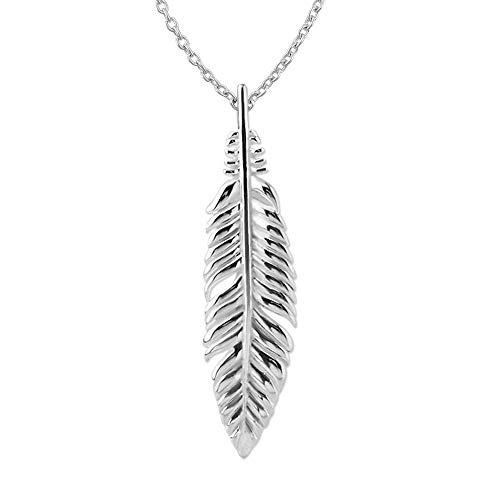 Hawaiian Silver Jewelry Dainty Feather Pendant Necklace - 18-Inch Sterling Silver Feather Necklace - 925 Sterling Silver