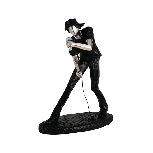 Image of Set of 4 Musicians Showpieces | Modern Black & Silver Band Figurines | Singer, Guitarist, Drummer & Keyboard Player Decorative Sculptures for Home, Office, Studio & Gifting