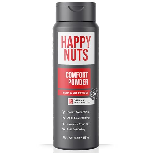 HAPPY NUTS Comfort Powder Deodorant For Men: Anti-Chafing, Sweat and Odor Control for Jock Itch, Aluminum-Free, Ultimate Gift for Men's Private Parts 4 oz (1 Pack), Original Scent
