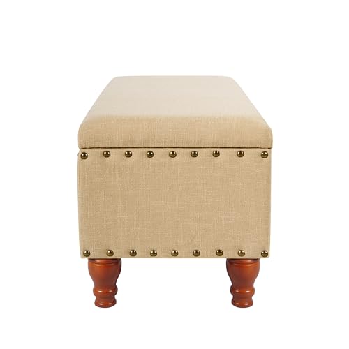Homepop Home Decor | Upholstered Bench with Nailhead Trim | Large Ottoman with Storage for Living Room & Bedroom | Decorative Home Furniture, Tan Linen by HomePop - Image 4