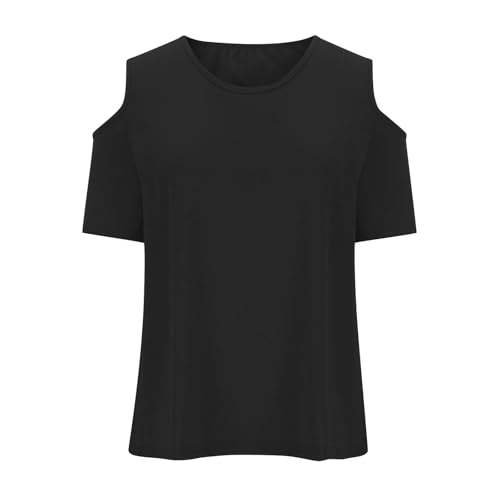Girls Short Sleeve Shirts Kids Crew Neck Cold Shoulder Cute Casual Tops Summer Fashion Tunic Tops 3-14 Years, 01-Black, 13 Years3
