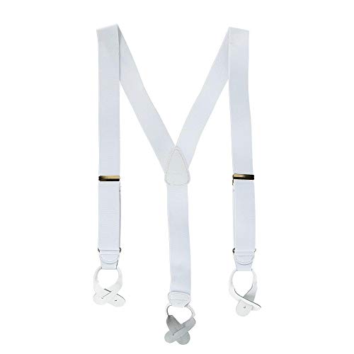 CTM Men's Elastic Button End Suspenders, White