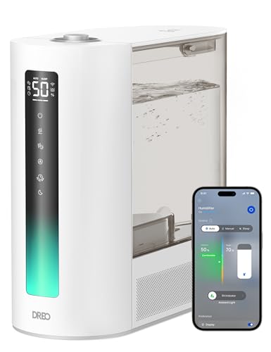 Image of DREO 6L Smart Humidifiers for Bedroom, Warm & Cool Mist for Large Room | 60-Hour Quiet Runtime, 500ML/H Output, Smart Humidity Sensor, Indicator Light, App Control, Works with Alexa & Google, White