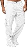 AIFARLD Men's Cargo Pants with Pockets Cotton Hiking Sweatpants Casual Athletic Jogger Sports Outdoor Trousers Relaxed Fit, White, Large
