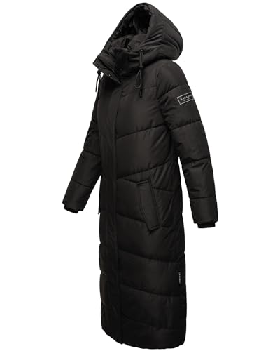 Navahoo Damen Wintermantel warmer Steppmantel extralang mit abnehmbarer Kapuze Hingucker XIV Black Gr. L