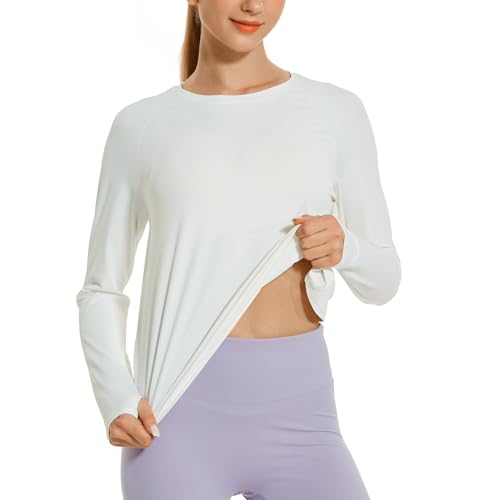 HODOSPORTS Womens UPF 50+ Workout Tops Crop Open Back Athletic Yoga Gym Shirts Hiking Sun Shirt Long Sleeve Loose Fit4