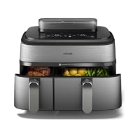 Philips Steam Airfryer 5000 Series Dual Basket - Airfryer & Steamer in one device, 9 L, RapidAir Plus technology, 19 cooking functions, 90% less fat, 2 baskets, steam cleaning (NA555/00)