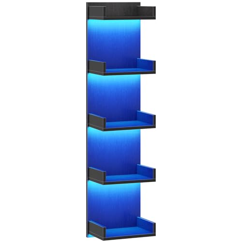 Image of HOOBRO Floating Wall Shelf with LED Lights, Floating Shelf Wall Mounted for Storage, Vertical Display Stand, Modern Column Rack, for Bedroom, Livingroom, 5-Tier, 45.7 Inches, Black, BK51DBJ01N1