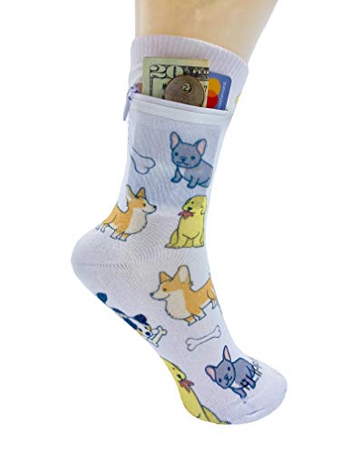 Image of Zipper Sock Wallet - Cotton & Polyester Zipper Socks with Pockets - Fits shoe size 6-13