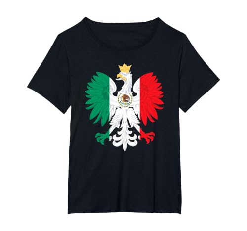 Mexican Polish Flag Eagle Mexico Poland Polska Heritage T-Shirt, Women's Plus, Black, 2X