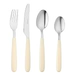 Grunwerg Bistro Cutlery, 24 Piece Set, 18/0 Stainless Steel, Rounded Handle, White