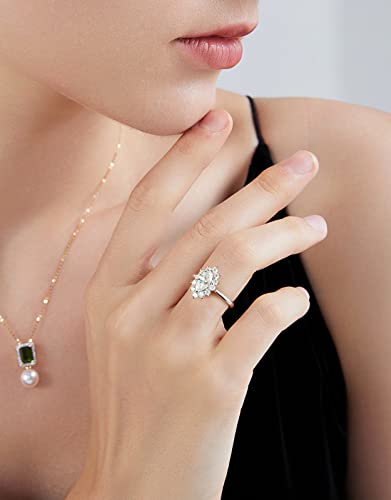 Jaransheti 2 Ct Marquise Shaped Moissanite Flower Halo Solitaire Fancy Engagement Rings For Women D Color Vvs1 Simulated Diamond Ring Side Stone Wedding Ring S925 Sterling Silver Promise Rings Nature Gemstone Jewelry Sets(9) #TOP2