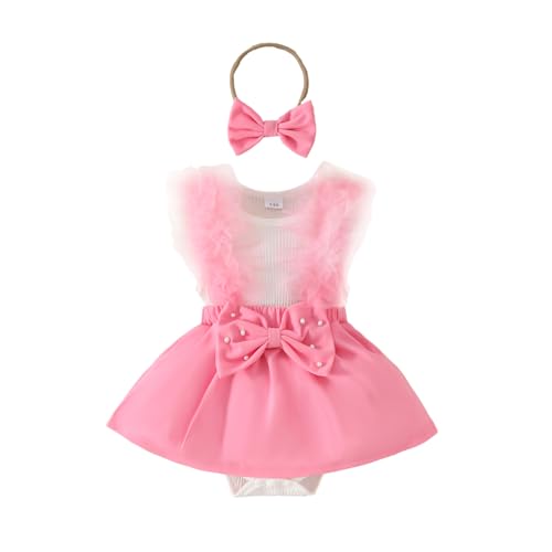 Baby Girl Summer Outfits Sleeveless Pearl Bow Front Romper + Headband Set Newborn Clothes Set