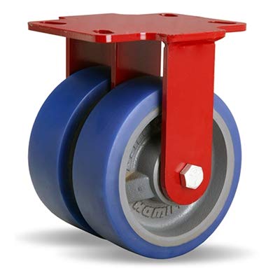 Hamilton Heavy Service Dual-Wheel Rigid Caster Part# R-HS2-6SPB 6" x 2" Ergo-Glide Polyurethane (85A) on Cast Iron Wheels with 1/2" Sealed Precision Ball Bearings - 1,700 lbs Capacity - USA Made