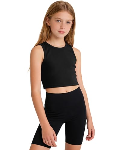 Image of Auranso Girls Tank Tops 2 Pack Ribbed Knit Sleeveless Crop Tops for Kids