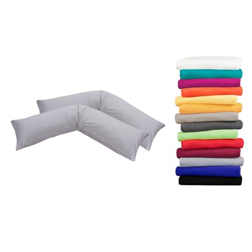 Moon Luxury Linon 2er Pack Kissenbezug für Seitenschläferkissen 40x200 grau, Kissenhülle 100% Baumwolle