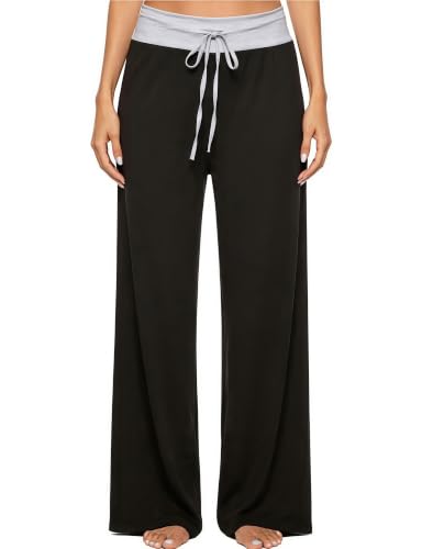 Image of LOCUBE Women's Pajama Pants, Soft Comfy High-Waist Wide-Leg Lounge Pants with Drawstring and Pockets