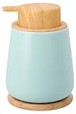 KATAZUKE 泡ソープ 美濃焼 ディスペンサー 木製コースター付 300ml (ミントブルー) 泡mino 日本製 ソープディスペンサー 泡 陶器 洗面所