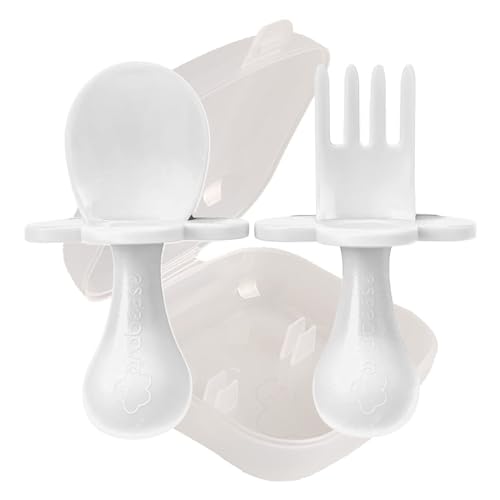 Image of Grabease Baby Feeding Utensils Set - Infant and Baby Fork and Spoon for Ages 1-11 Months, BPAs and Phthalate-Free Cutlery, Plastic, 1 Set, White