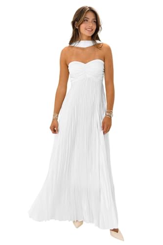 Women's Strapless Chiffon Bridesmaid Dresses with Scarf Long A-Line Pleated Formal Evening Dress WO096