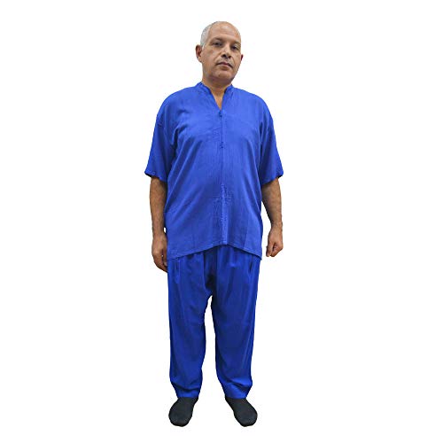 Ensemble chemise et pantalon bleu coton confortable coupe fluide avec poches