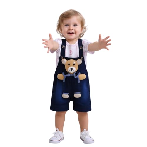 Image of A.T.U.N. (ALL THINGS UBER NICE) Baby Girls Cotton Denim Dungaree Set with 3D Teddy Bear Design |Printed T-Shirt with Adjustable Straps | Stylish & Comfortable Daily Outfit for Baby Unisex