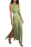 Auffällige Designs: Satinkleid/seidiges Slipkleid/langes Damenkleid/zierliche Maxikleider/Kleider mit Seitenschlitz/Mockneckkleid/Neckholderkleid/ärmelloses Sommerkleid/Sonnenkleid/Empire-Taillenkleid für Frauen/Tank-Top/fließende Kleider für Frauen