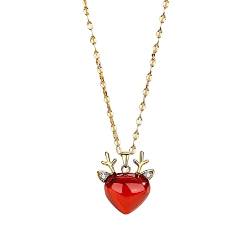 Pendentif cerf grenat rouge collier argent 925 femmes