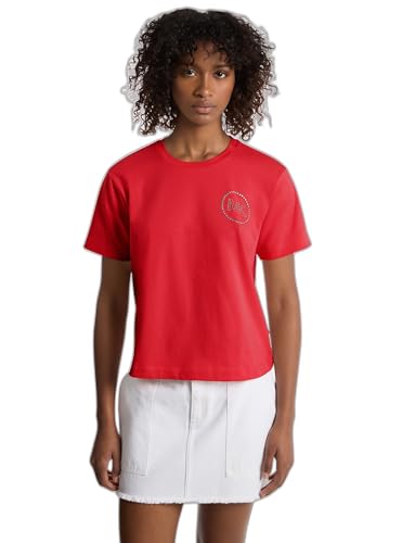 Michael Kors Women's Stud MK Charm Crop Tee, Crimson, XXX-Large