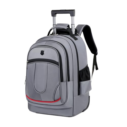 Mochila Com Rodinha Para Viagem Masculina Resistente Mala Carrinho De Bordo Notebook 15.6' Bolsa Reforçada Para Bagagem Voo (Cinza)