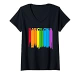 Damen LGBT-Preis in der Skyline von Barcelona T-Shirt mit V-Ausschnitt