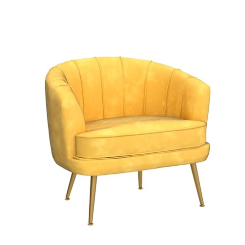 Image of Andeworld Velvet Accent Chair, Barrel Armchair, Yellow | Velvet Upholstery, Golden Metal Legs, Comfy Barrel Back, Modern Style, Living Room Bedroom Office