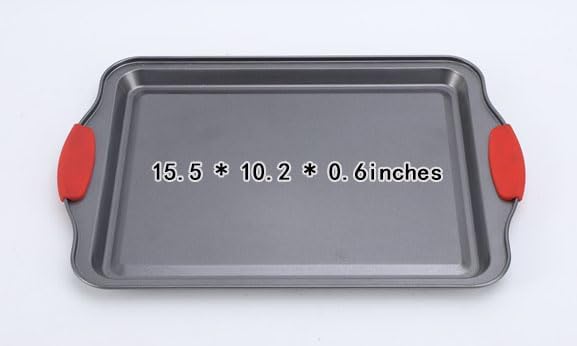 Non-Stick Carbon Steel Baking Pan, Rectangular Oven Trays with Handles for Cookies & Cakes (Set)