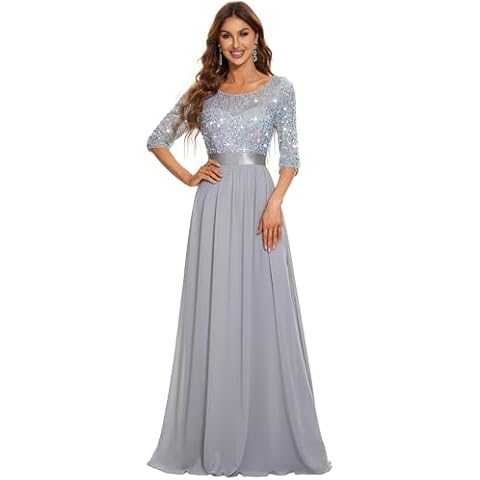 Ever-Pretty Women's Floor-Length A-Line Half Sleeve Summer Wedding Guest Dress for Women Silver US12 Cover