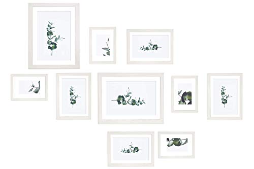 Chely Intermarket, Marco multifotos Pared Set de 10 Marcos(Blanco) Mod-254 (10x15cm(x4)-13x18cm(x4)-20x25cm(x2)). Portafoto de Madera sólida MDF con Cristal Vidrio.