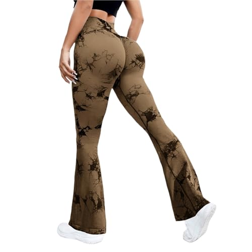 Leggings Deportivos Para Mujer Pantalones acampanados de yoga sin costuras con teñido anudado for mujer, cintura alta, levantamiento de glúteos, pantalones acampanados de entrenamiento suaves y elásti