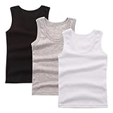 XINYUNZU 3er Pack Tank Top Kinder Baumwolle Unterhemd Rundhals Ärmellose Shirt Casual Tanktop Einfarbig Freizeit Tops Sommer Unterhemden für Jungen und Mädchen Weiß 140