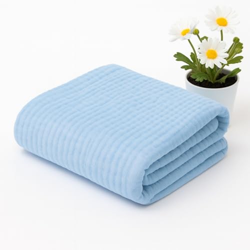 Image of Muslin Baby Bath Towel Newborns Super Soft High Absorbent Cotton 6 Layer Towel Infants Toddlers Kids Boys Girls (105 * 105 CM, Blue)