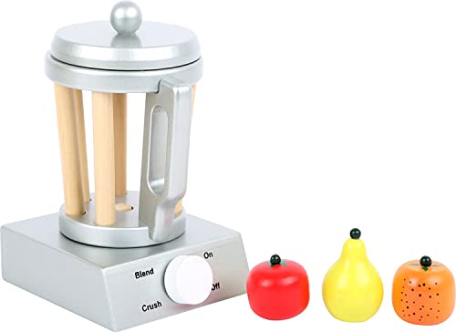 Small Foot 10596 - Batidora de vaso, accesorio ideal para cocina infantil con tapa extraíble, práctico asa y botón giratorio, incluye frutas de madera , color/modelo surtido