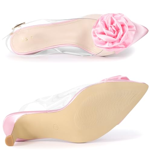 Allegra K Allegra K Women's Clear Flower Stiletto Heel Sandals Pointed Toe Slingback Bling Pink Pumps 8 M US