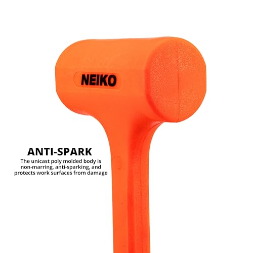 Image of NEIKO 02844A Dead Blow Hammer, 2.5 Pounds, Neon Orange Deadblow Hammers, Mallet, Spark and Rebound Resistant, Unibody Molded, Soft Blow Rubber, Checkered Grip, Steel Shot and Core