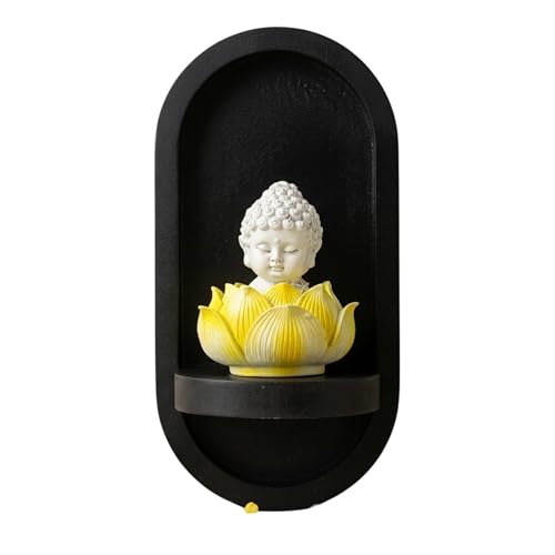 Image of eCraftIndia White Lord Buddha Idol in Yellow Lotus Base | Baby Buddha Statue for Car Dashboard Office Home Decor | Gift for Diwali Housewarming Birthday