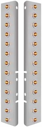 United Pacific 34472 Air Cleaner Light Bar, Front, Stainless Steel, with Bracket, Clearance/Marker Light, Amber LED and Lens, Mini Lights, with SS Bezels, 2 LED Per Light, for Peterbilt Trucks