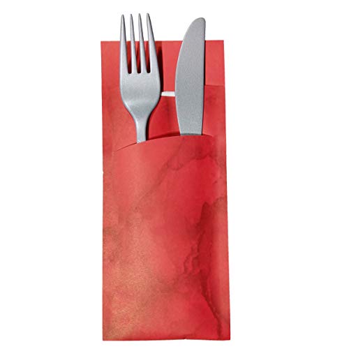 520 Bestecktaschen mit Serviette rot marmoriert 20 cm