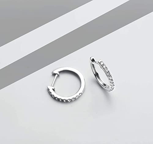 Carleen 14K Solid White Gold 0.2Cttw Diamond Hoop Earrings Round Cut Small Tiny Cute Huggie Hinged Cartilage Hoop Earrings Fine Jewelry For Women Girls, Diameter 3/5 Inch (Color I-J,Clarity Si) #TOP3