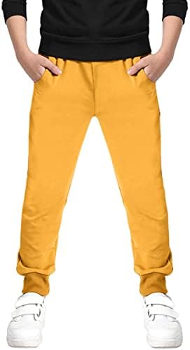 Welity Kids Cotton Drawstring Pull On Active Sports Jogger Track Sweat Pants with Pockets, 9806 Yellow-Orange, Age 6T-7T (6-7 Years) = Tag 130
